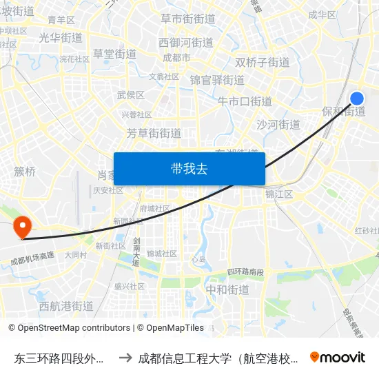 东三环路四段外侧站 to 成都信息工程大学（航空港校区） map