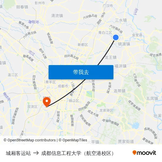 城厢客运站 to 成都信息工程大学（航空港校区） map