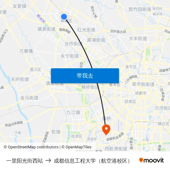 一里阳光街西站 to 成都信息工程大学（航空港校区） map