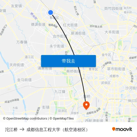 沱江桥 to 成都信息工程大学（航空港校区） map