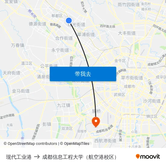 现代工业港 to 成都信息工程大学（航空港校区） map