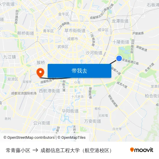 常青藤小区 to 成都信息工程大学（航空港校区） map