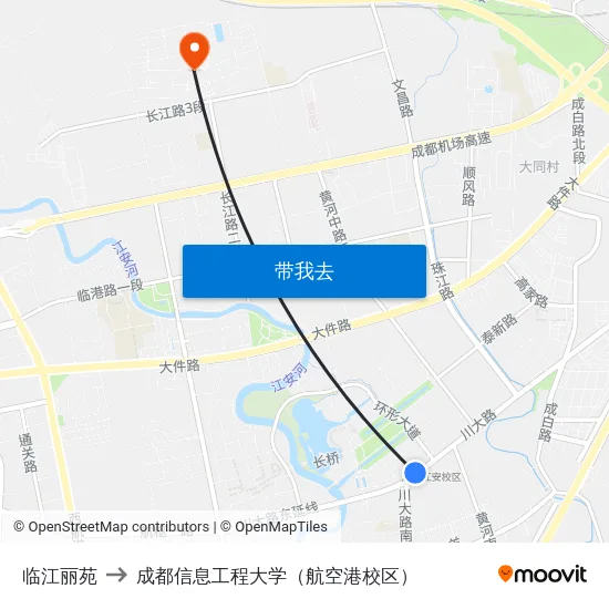 临江丽苑 to 成都信息工程大学（航空港校区） map