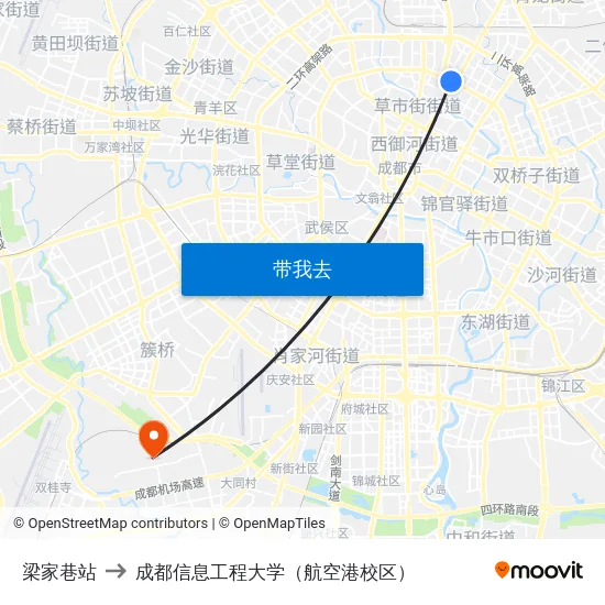 梁家巷站 to 成都信息工程大学（航空港校区） map