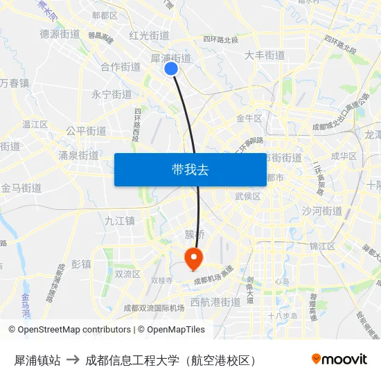犀浦镇站 to 成都信息工程大学（航空港校区） map