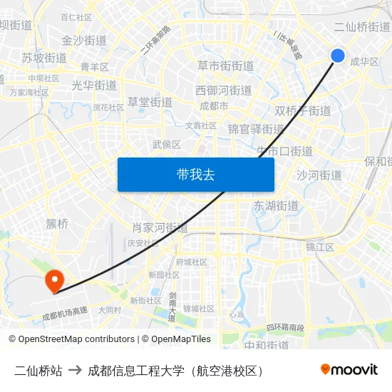 二仙桥站 to 成都信息工程大学（航空港校区） map