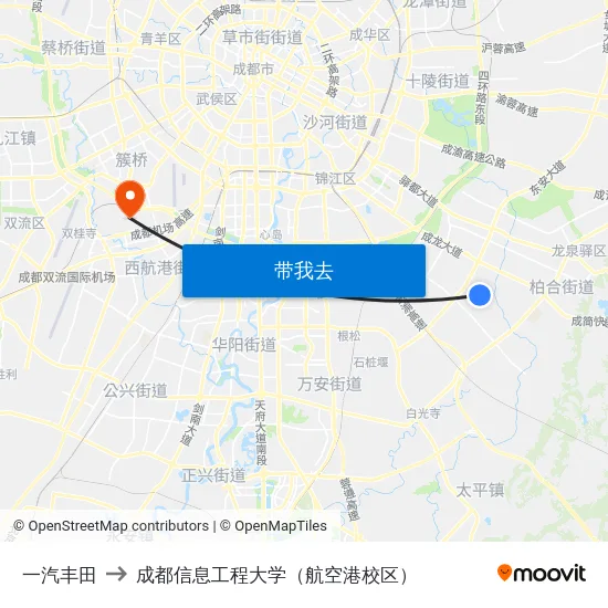一汽丰田 to 成都信息工程大学（航空港校区） map