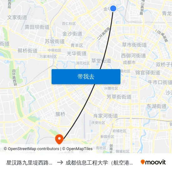 星汉路九里堤西路口站 to 成都信息工程大学（航空港校区） map