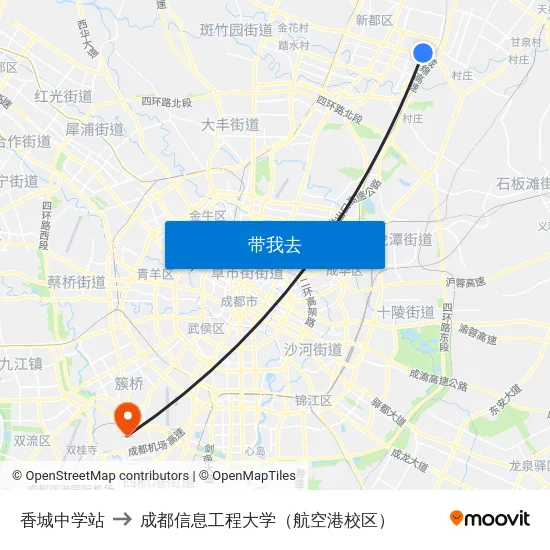 香城中学站 to 成都信息工程大学（航空港校区） map