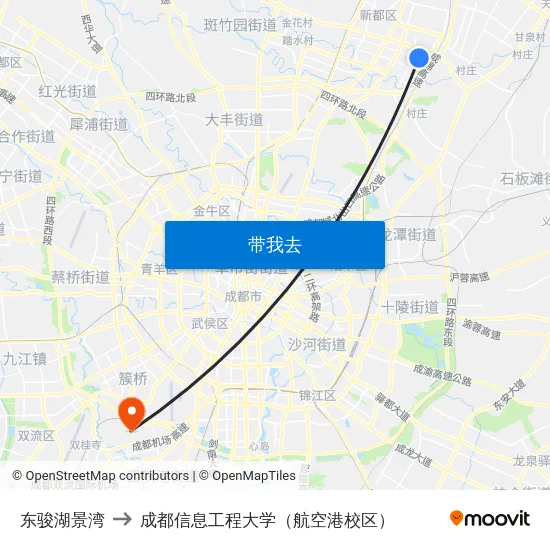 东骏湖景湾 to 成都信息工程大学（航空港校区） map