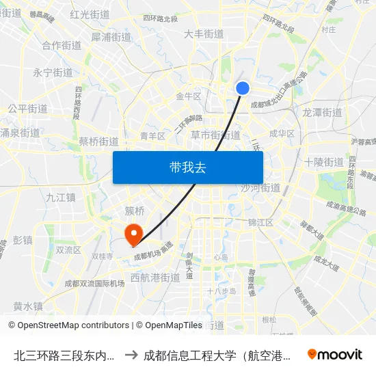 北三环路三段东内侧站 to 成都信息工程大学（航空港校区） map