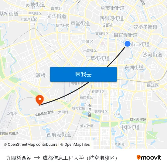 九眼桥西站 to 成都信息工程大学（航空港校区） map