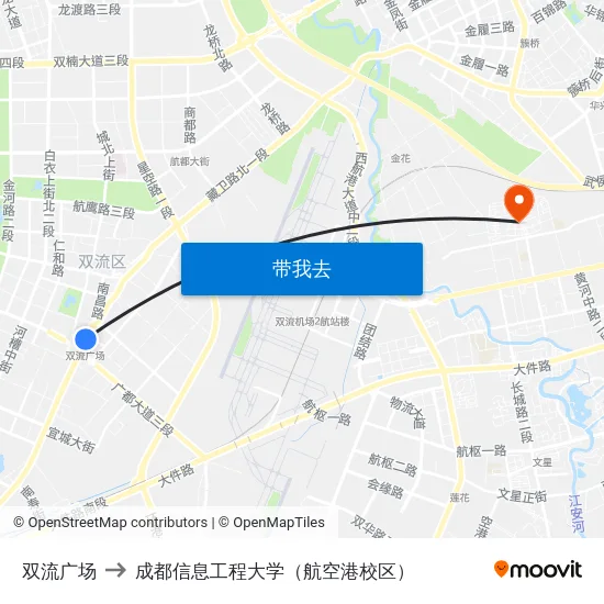 双流广场 to 成都信息工程大学（航空港校区） map
