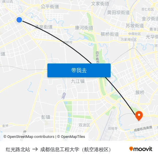 红光路北站 to 成都信息工程大学（航空港校区） map