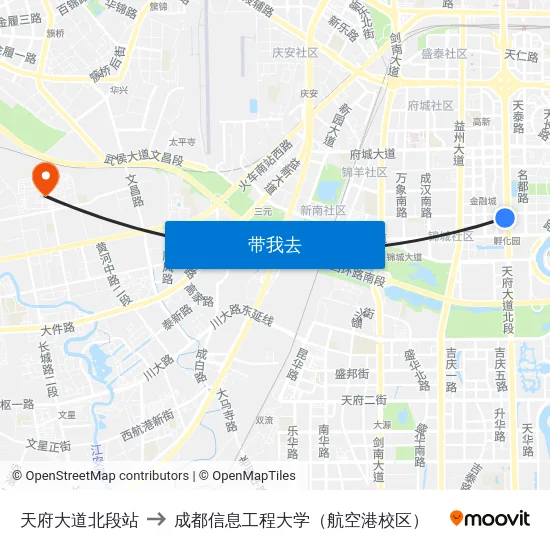 天府大道北段站 to 成都信息工程大学（航空港校区） map
