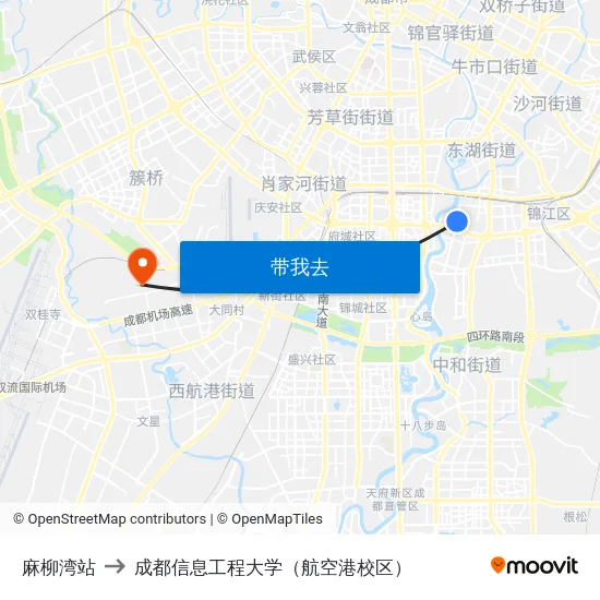 麻柳湾站 to 成都信息工程大学（航空港校区） map