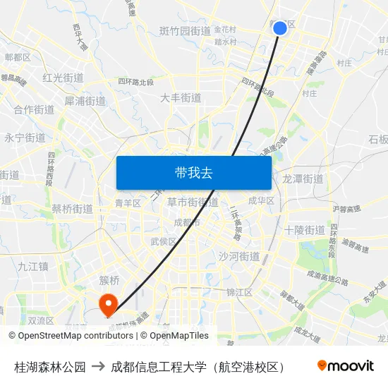 桂湖森林公园 to 成都信息工程大学（航空港校区） map