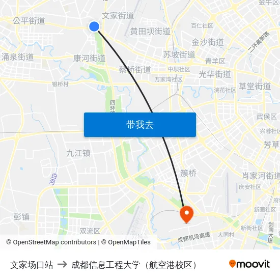 文家场口站 to 成都信息工程大学（航空港校区） map