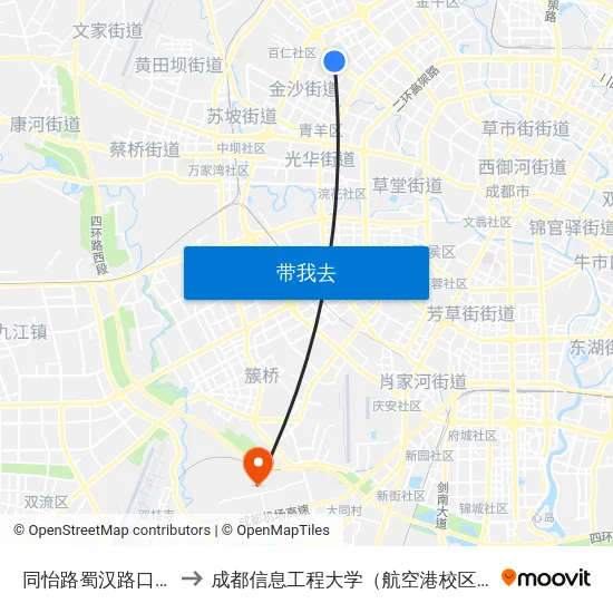 同怡路蜀汉路口站 to 成都信息工程大学（航空港校区） map