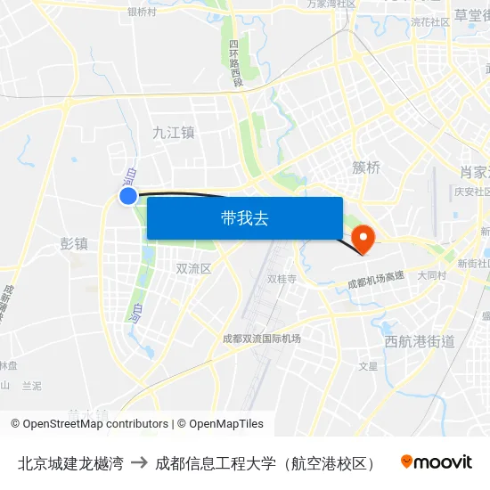 北京城建龙樾湾 to 成都信息工程大学（航空港校区） map
