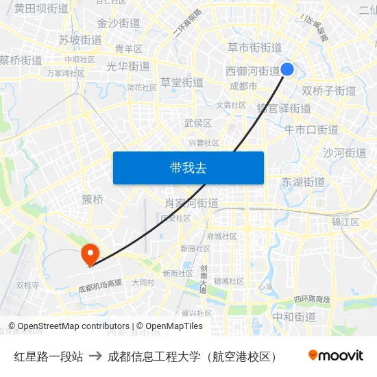 红星路一段站 to 成都信息工程大学（航空港校区） map