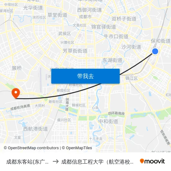 成都东客站(东广场) to 成都信息工程大学（航空港校区） map
