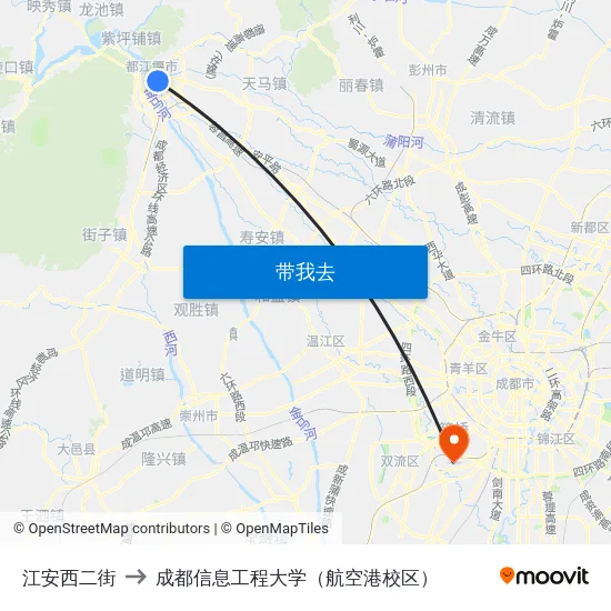 江安西二街 to 成都信息工程大学（航空港校区） map