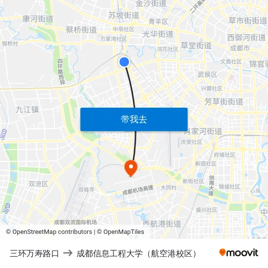 三环万寿路口 to 成都信息工程大学（航空港校区） map