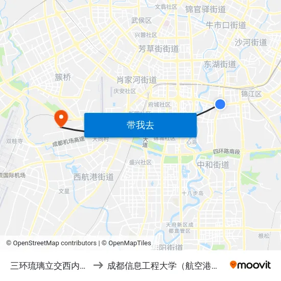 三环琉璃立交西内侧站 to 成都信息工程大学（航空港校区） map