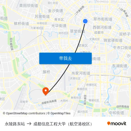 永陵路东站 to 成都信息工程大学（航空港校区） map
