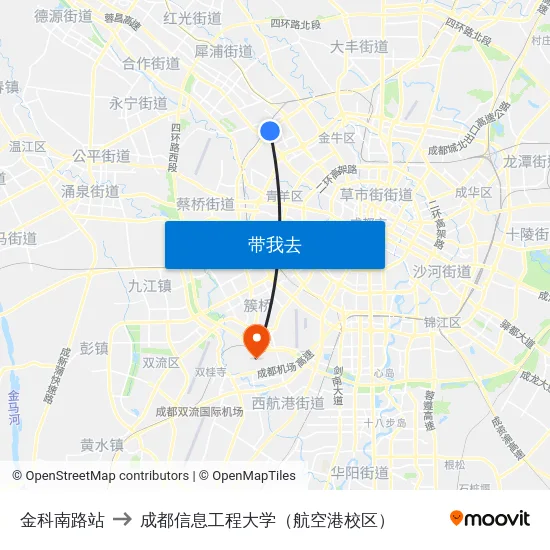 金科南路站 to 成都信息工程大学（航空港校区） map