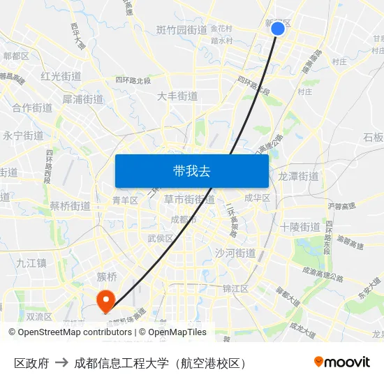 区政府 to 成都信息工程大学（航空港校区） map