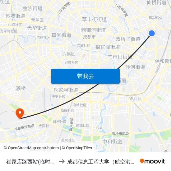 崔家店路西站(临时取消) to 成都信息工程大学（航空港校区） map