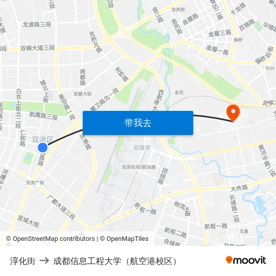 淳化街 to 成都信息工程大学（航空港校区） map