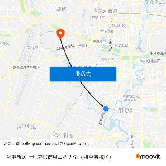 河池新居 to 成都信息工程大学（航空港校区） map