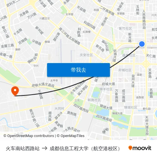 火车南站西路站 to 成都信息工程大学（航空港校区） map