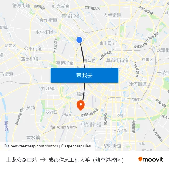 土龙公路口站 to 成都信息工程大学（航空港校区） map