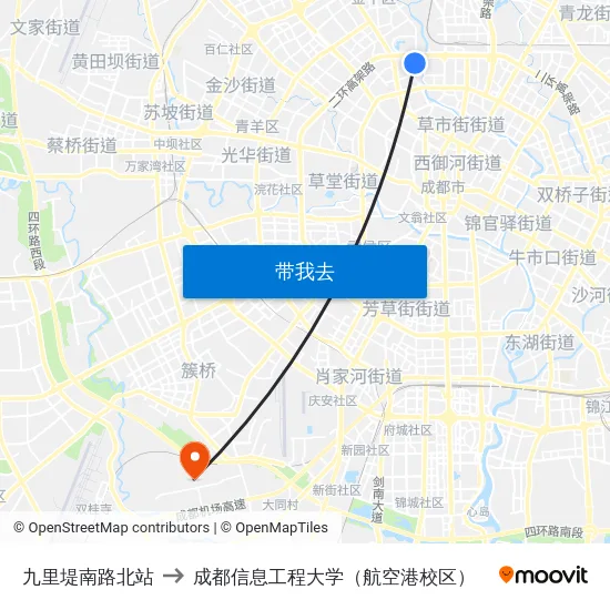 九里堤南路北站 to 成都信息工程大学（航空港校区） map