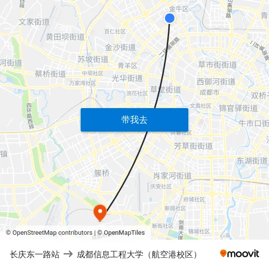 长庆东一路站 to 成都信息工程大学（航空港校区） map