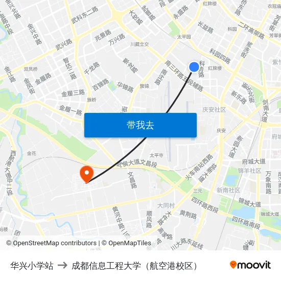 华兴小学站 to 成都信息工程大学（航空港校区） map