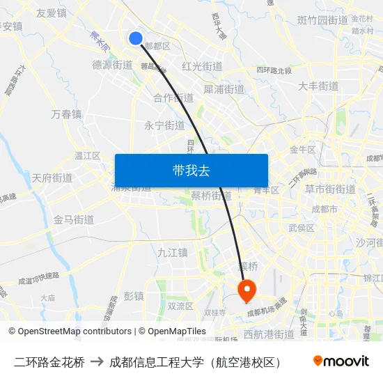 二环路金花桥 to 成都信息工程大学（航空港校区） map