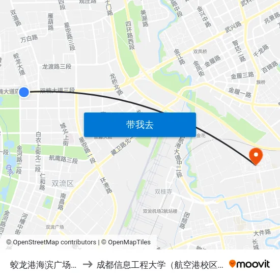 蛟龙港海滨广场站 to 成都信息工程大学（航空港校区） map