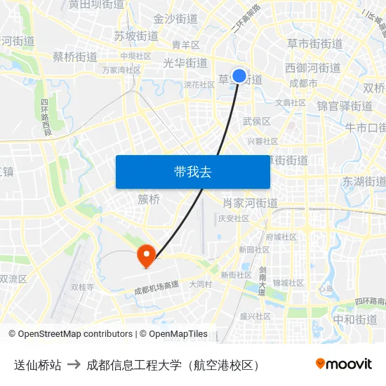 送仙桥站 to 成都信息工程大学（航空港校区） map