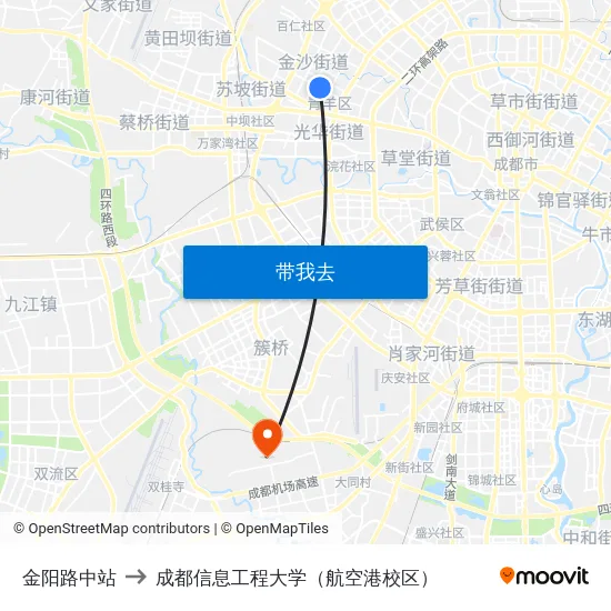 金阳路中站 to 成都信息工程大学（航空港校区） map