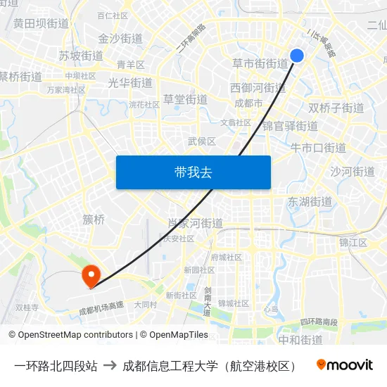 一环路北四段站 to 成都信息工程大学（航空港校区） map