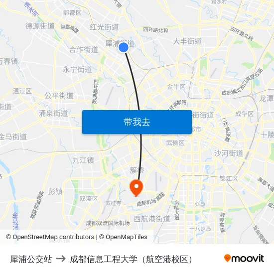 犀浦公交站 to 成都信息工程大学（航空港校区） map
