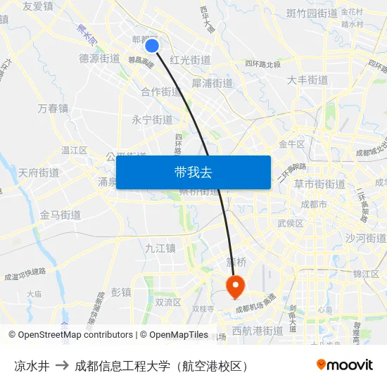凉水井 to 成都信息工程大学（航空港校区） map