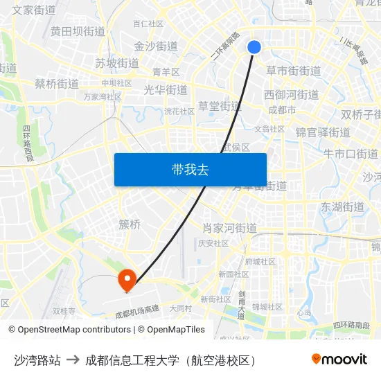 沙湾路站 to 成都信息工程大学（航空港校区） map