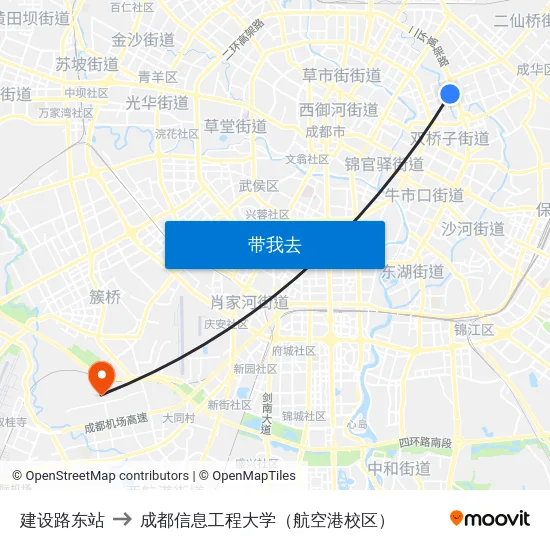 建设路东站 to 成都信息工程大学（航空港校区） map