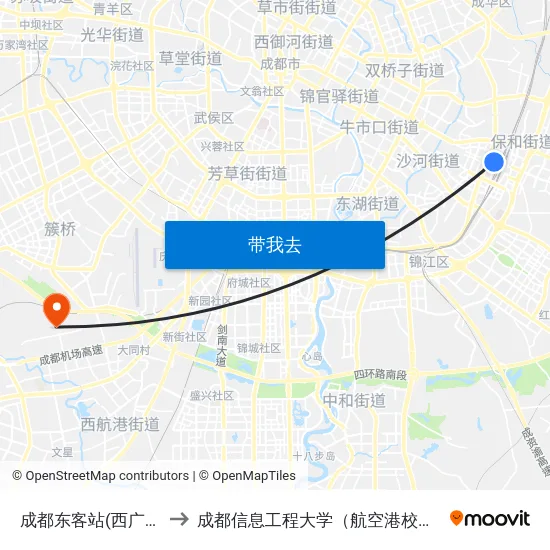 成都东客站(西广场) to 成都信息工程大学（航空港校区） map